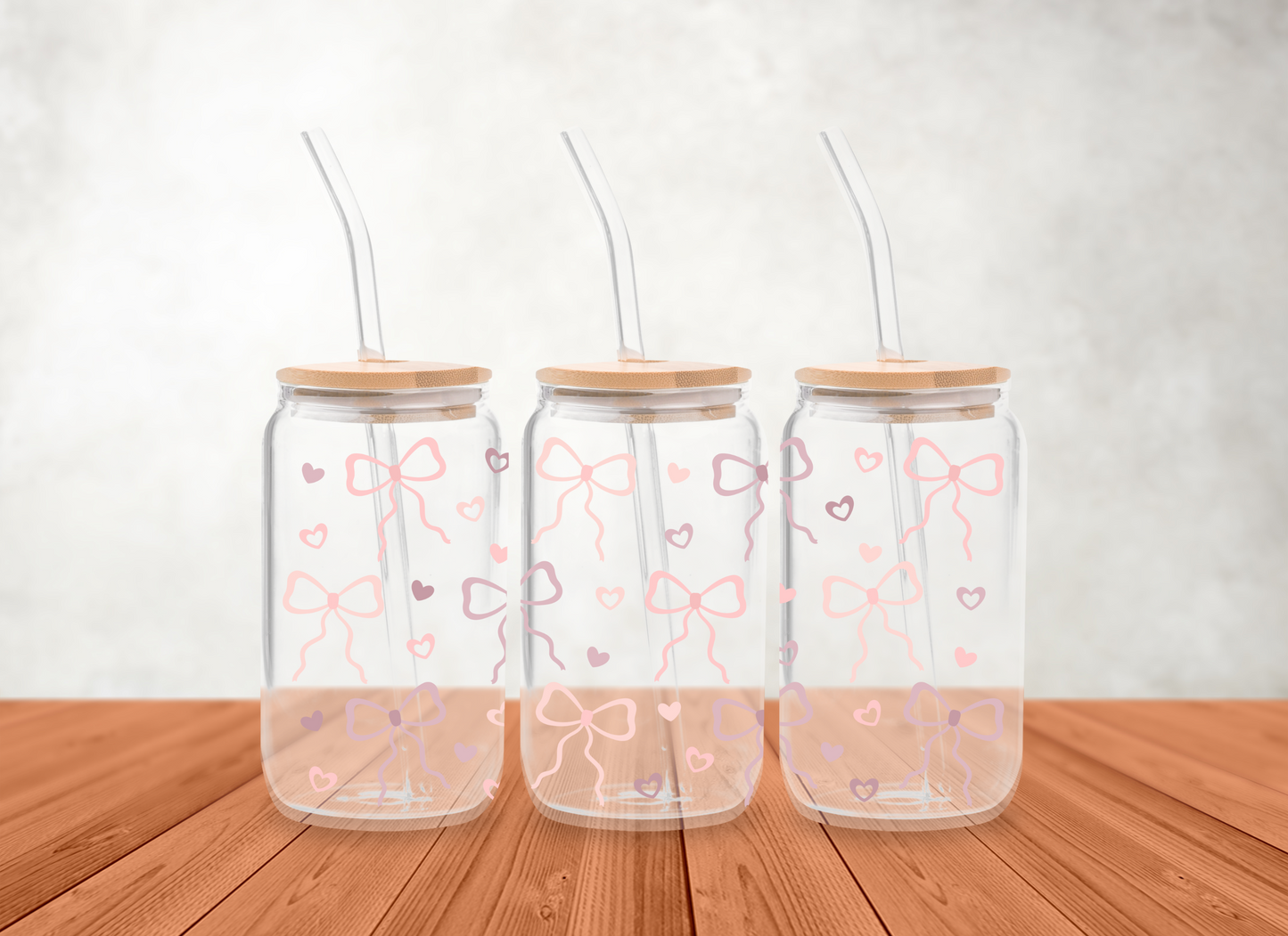 Bows and Hearts Glass Can