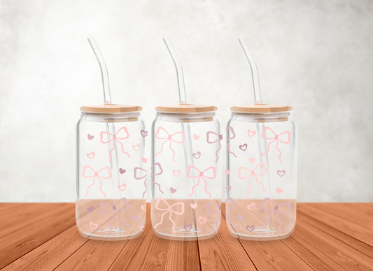 Bows and Hearts Glass Can